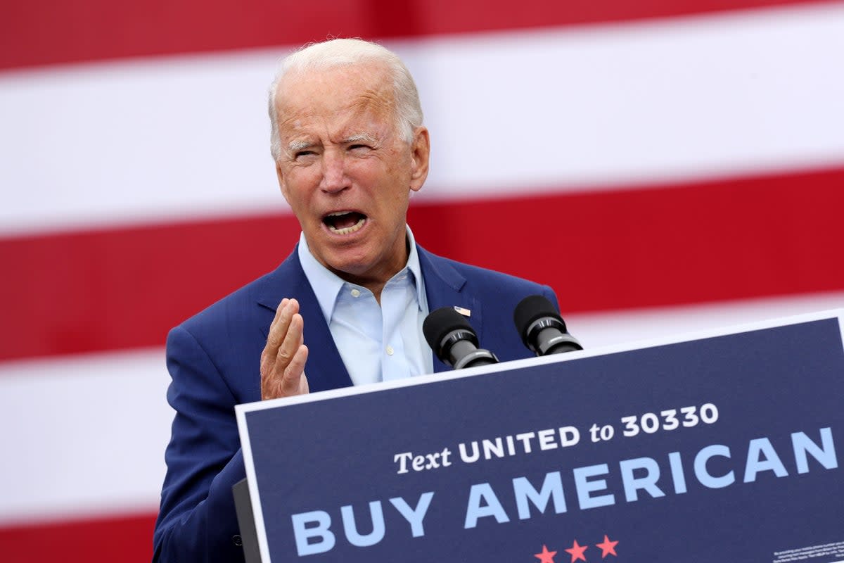 Joe Biden delivers remarks in the parking lot outside the United Auto Workers Region 1 offices on September 09, 2020 in Warren, Michigan (Getty Images)