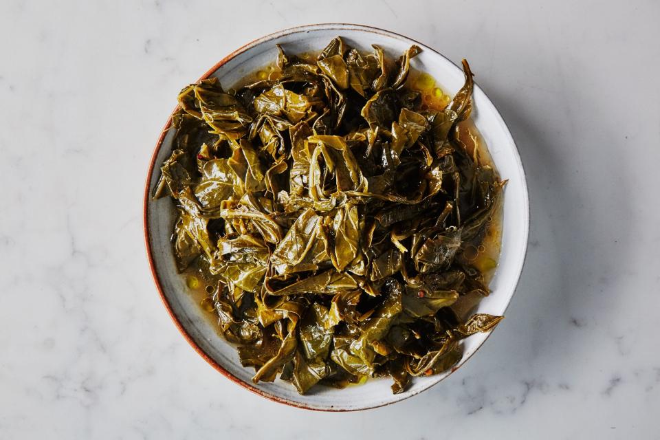 Last night’s collard greens make this morning’s breakfast so much more flavorful.