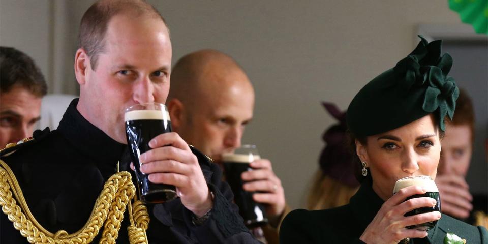 <p>The duke and duchess enjoy pints of Guinness after the St. Patrick's Day parade in London.</p>