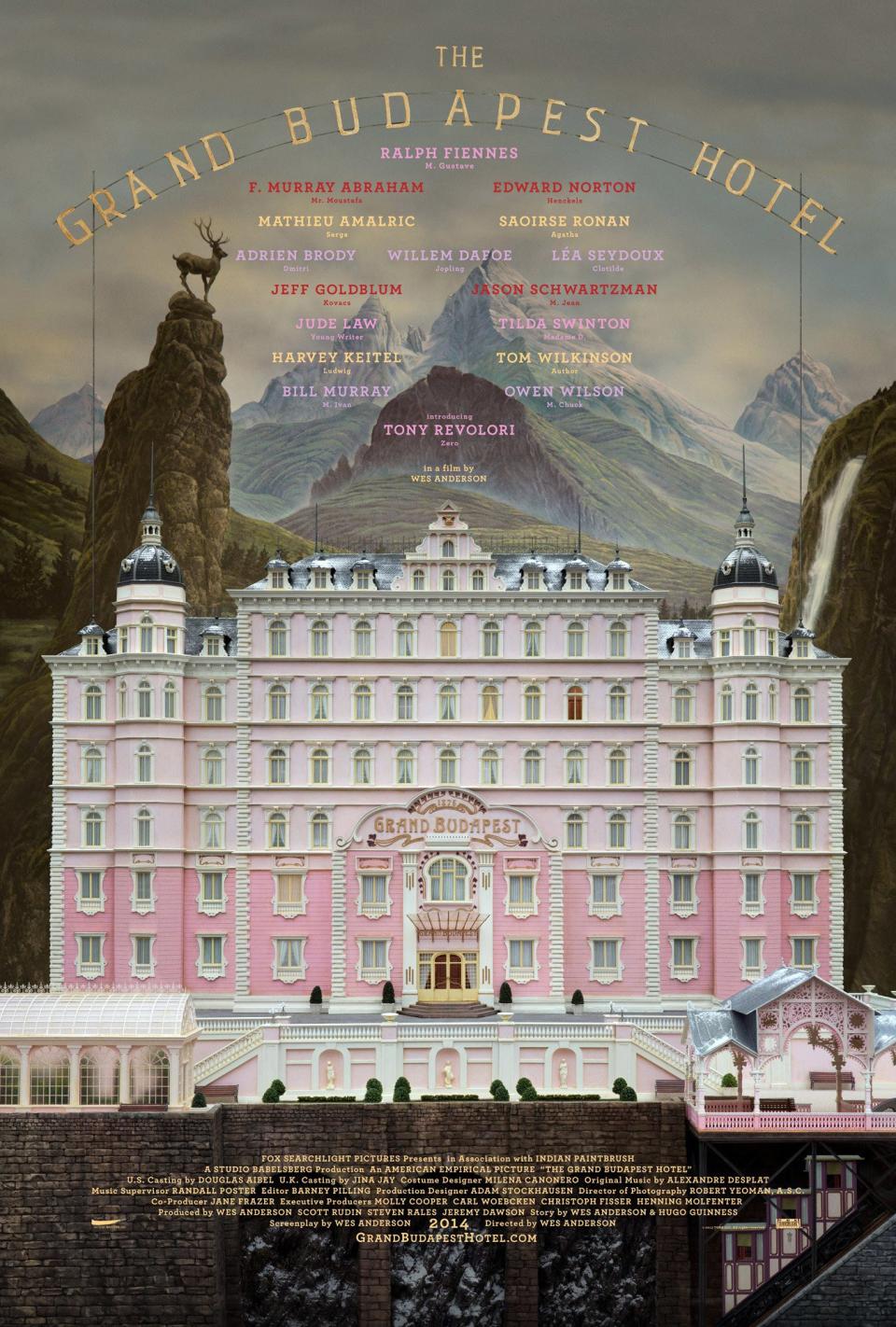 THE GRAND BUDAPEST HOTEL, US poster art, 2014, TM and Copyright ©Fox Searchlight Pictures. All rights reserved./Courtesy Everett Collection