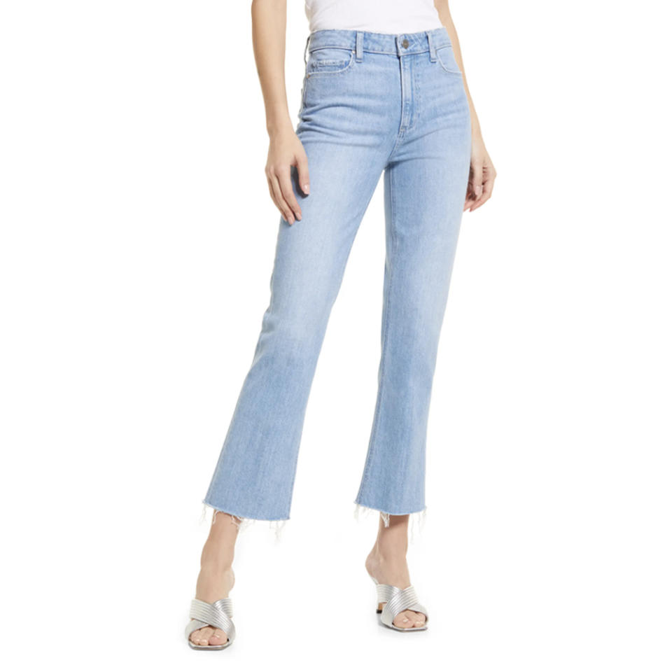 Paige High-Waist Raw Hem Crop Flare Jeans