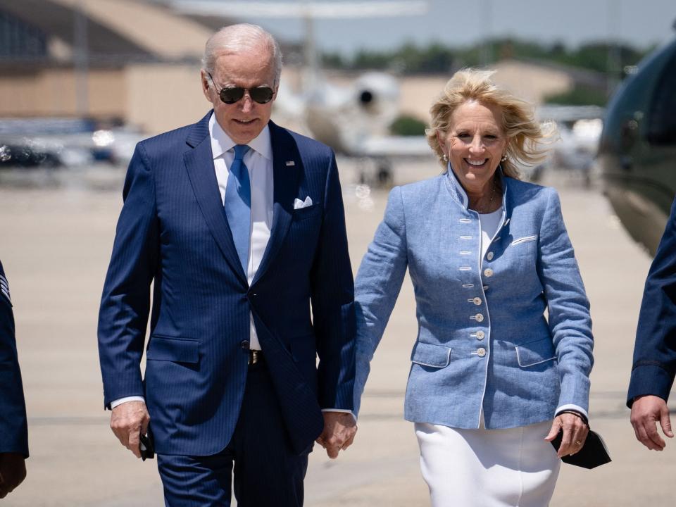 Joe Biden and Jill Biden wear matching blue colors