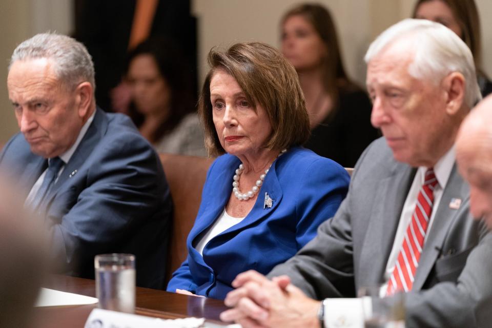 Nancy Pelosi and other members of Congress meet with then-President Donald Trump. 