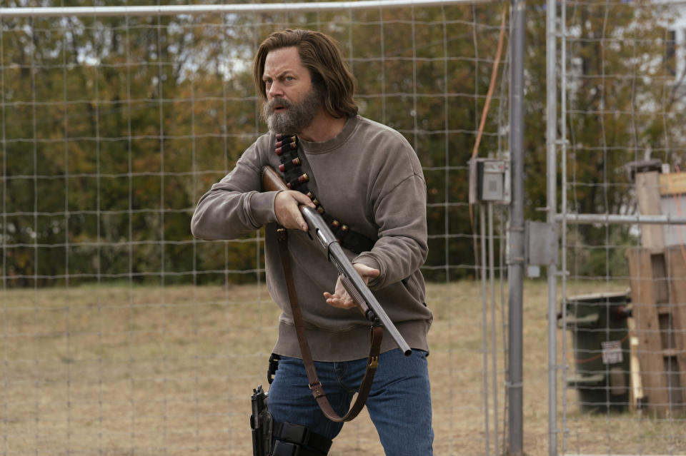Offerman plays a survivalist, Bill, who tentatively lets in an outsider<span class="copyright">Liane Hentscher/HBO</span>