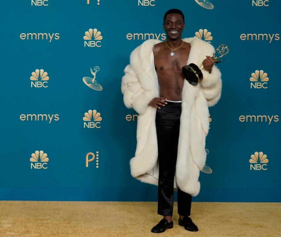 Jerrod Carmichael, winner for outstanding writing for a variety special for “Jerrod Carmichael: Rothaniel,” poses in the pressroom at the “74th Emmy Awards” on Sept. 12, 2022 at the Microsoft Theater in Los Angeles. (AP Photo/Jae C. Hong)