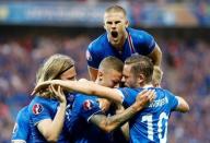 Football Soccer - England v Iceland - EURO 2016 - Round of 16 - Stade de Nice, Nice, France - 27/6/16 Iceland's Ragnar Sigurdsson celebrates scoring their first goal REUTERS/Eric Gaillard Livepic