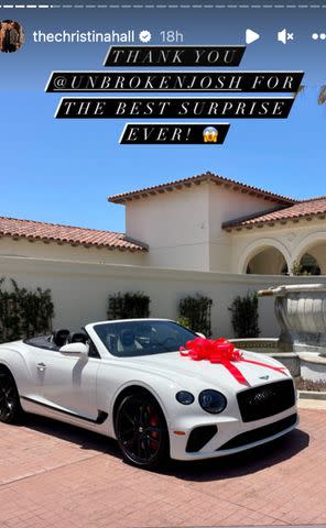 <p>Christina Hall/Instagram</p> Christina Hall shows off her new Bentley in a post on her Instagram Story.