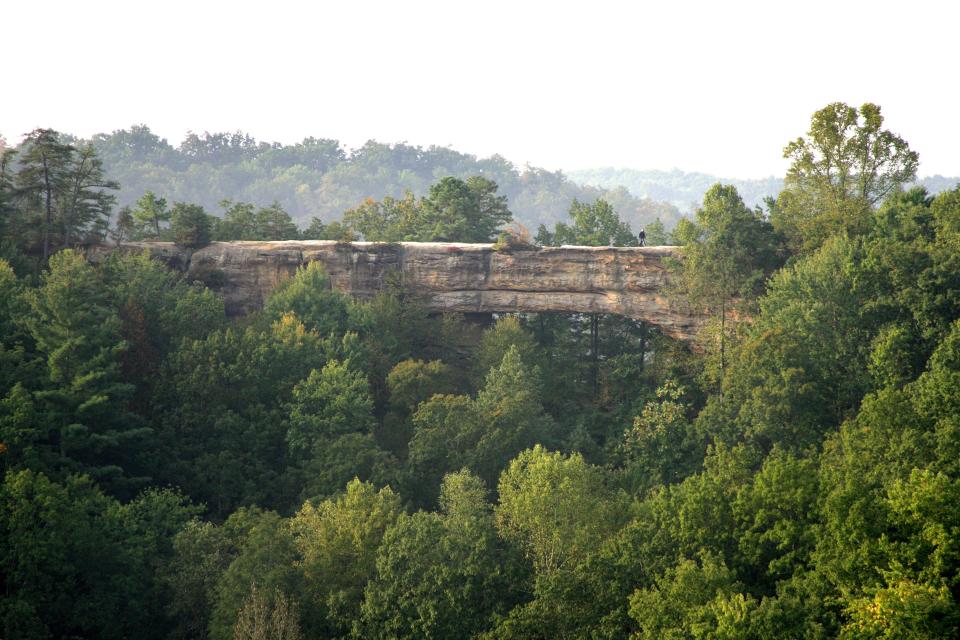 Natural Bridge is a a 51-foot cliff in Slade, Kentucky, at Natural Bridge State Park that’s been carved by a nearby creek into a perfect bridge.