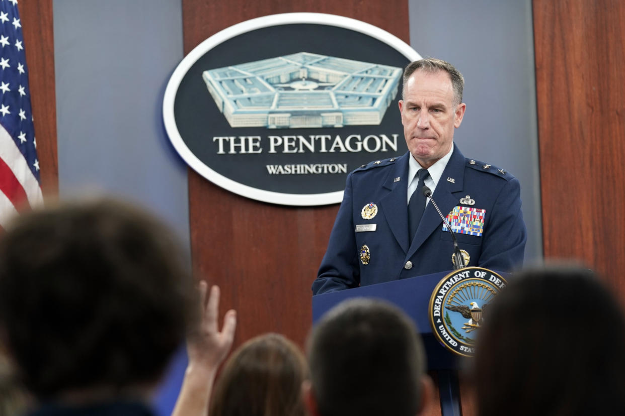 Pentagon spokesman Air Force Brig. Gen. Patrick Ryder pauses as he is asked about Defense Secretary Lloyd Austin during a briefing at the Pentagon in Washington, Tuesday, Jan. 9, 2024. (usan Walsh/AP)