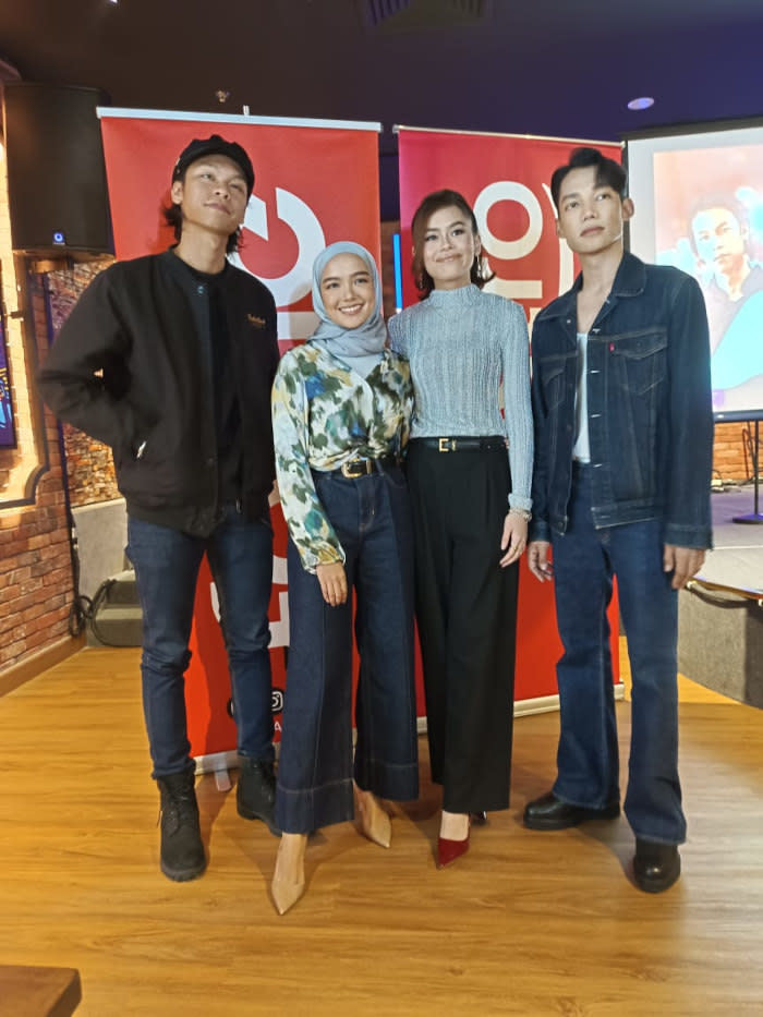 Nadhir Nasar, Qasrina Karim, Cupcake Aisyah dan Hael Husaini at the press conference yesterday