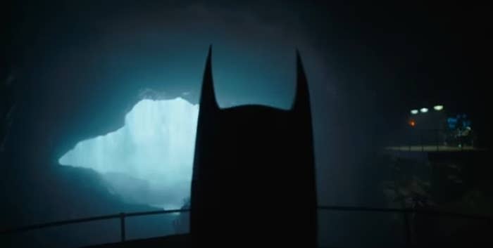 Michael Keaton's Batman, wearing his Batsuit in the Batcave, in "The Flash"