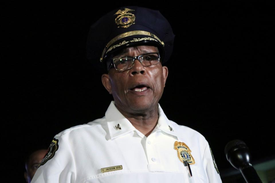 Annapolis Police Chief Ed Jackson speaks at a news conference about a shooting that left several dead and injured on Sunday in Annapolis, Md.