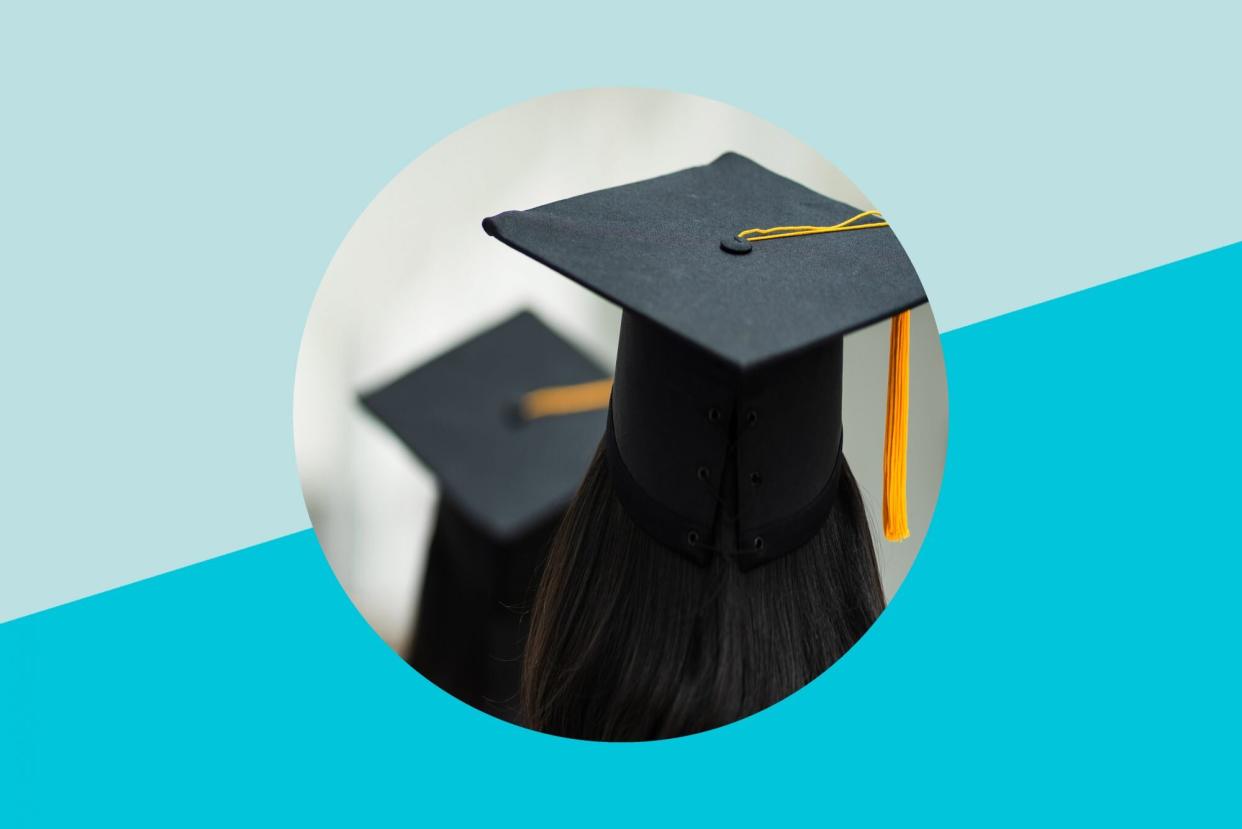 An image of a person wearing a college graduation cap.