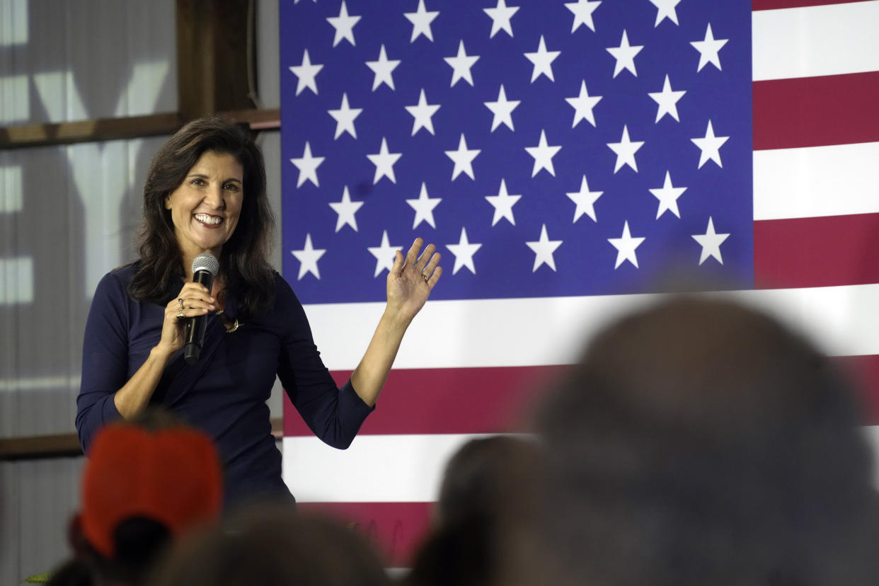 Republican presidential hopeful Nikki Haley at a campaign rally in Gilbert, S.C.