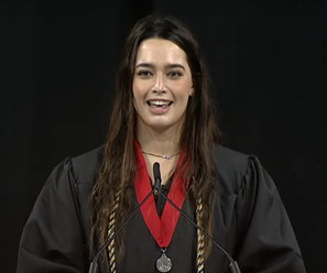 Megan Misurelli speaking at Albright College's 2023 commencement.