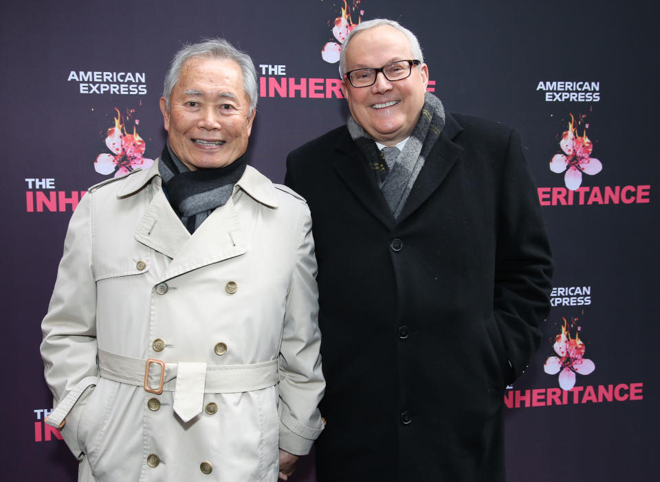 George Takei and husband Brad Altman attend the Opening Night performance of "The Inheritance" at the Barrymore Theatre on November 17, 2019 in New York City