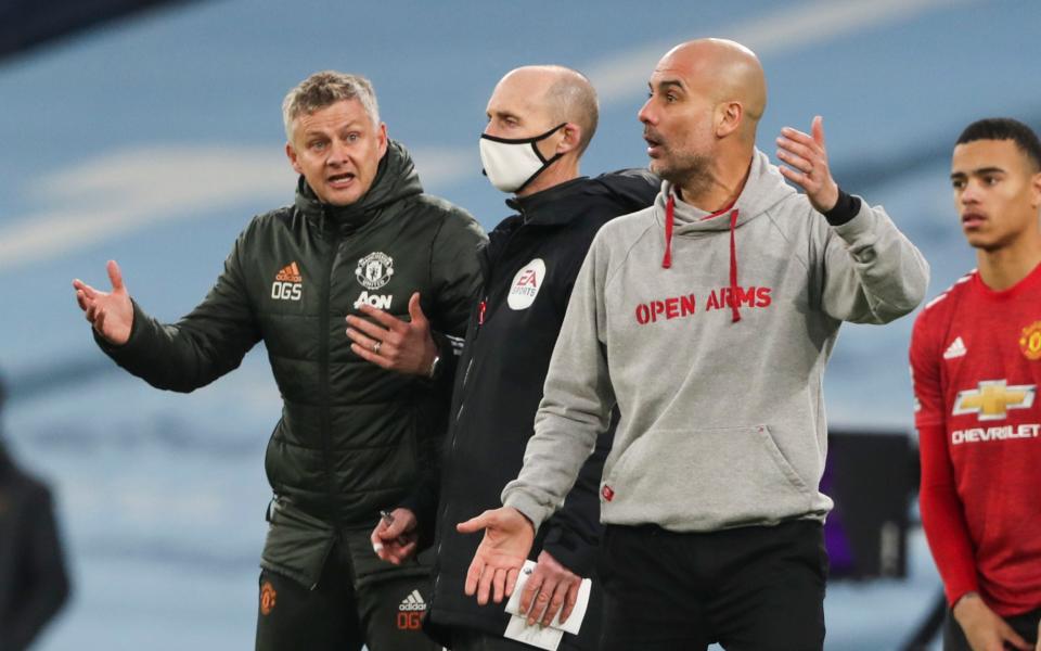 Pep Guardiola manager of Manchester City and Ole Gunnar Solskjaer manager of Manchester United had a minor falling out on the touchline - Telegraph / Pool