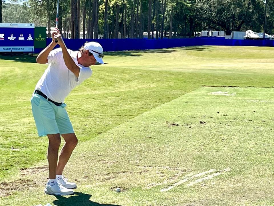 Stephen Ames, the 2006 Players champion, warms up on the range at the Timuquana Country Club on Tuesday. He is among six players Players champion in the field this week for the PGA Tour Champions Furyk & Friends.