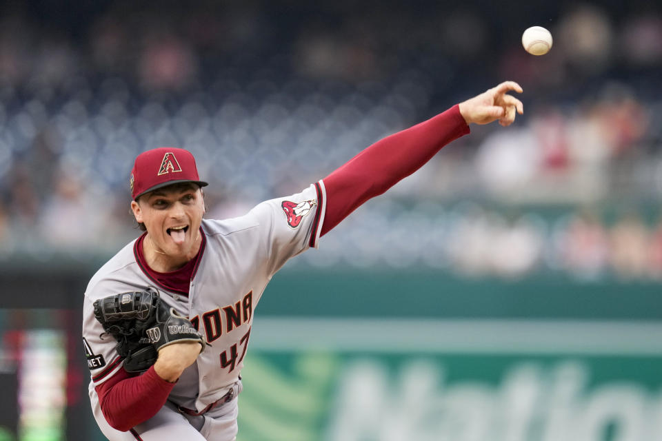Arizona Diamondbacks starting pitcher Tommy Henry throws during the first inning of the team's baseball game against the Washington Nationals at Nationals Park, Tuesday, June 6, 2023, in Washington. (AP Photo/Alex Brandon)