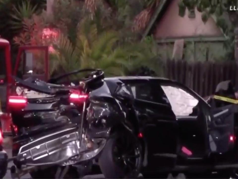 The fatal crash almost split Monique Munoz’s car in two (NBC Los Angeles)