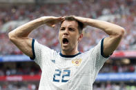 <p>Artyom Dzyuba celebrates scoring his side’s opening goal </p>