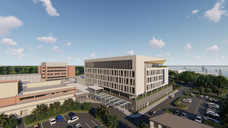 A six-story patient care tower proposed in 2020 for the Cape Cod Hospital campus in Hyannis was scaled back to four stories. The four-story project was approved with conditions by the Cape Cod Commission earlier in July.