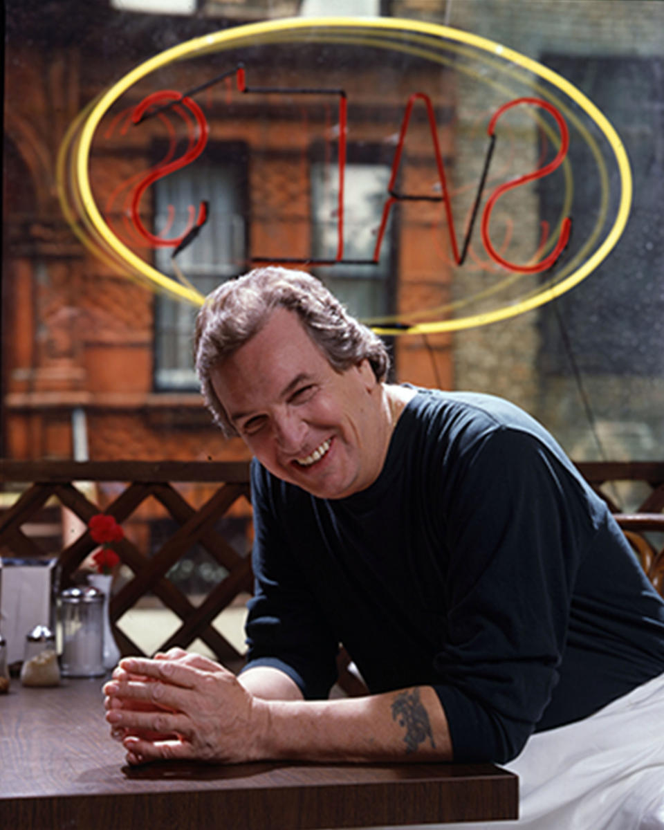 Portrait of American actor Danny Aiello, in costume (as 'Sal') smiles as he pose son the set of the film 'Do the Right Thing' (directed by Spike Lee), New York, 1989. (Photo by Anthony Barboza/Getty Images)