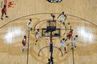 New Orleans Pelicans guard CJ McCollum shoots in the first half of an NBA basketball game against the Los Angeles Lakers in New Orleans, Saturday, Feb. 4, 2023. The Pelicans won 121-136. (AP Photo/Gerald Herbert)