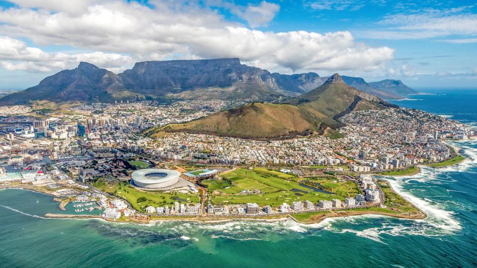 Cape Town and the 12 Apostels from above in South Africa.