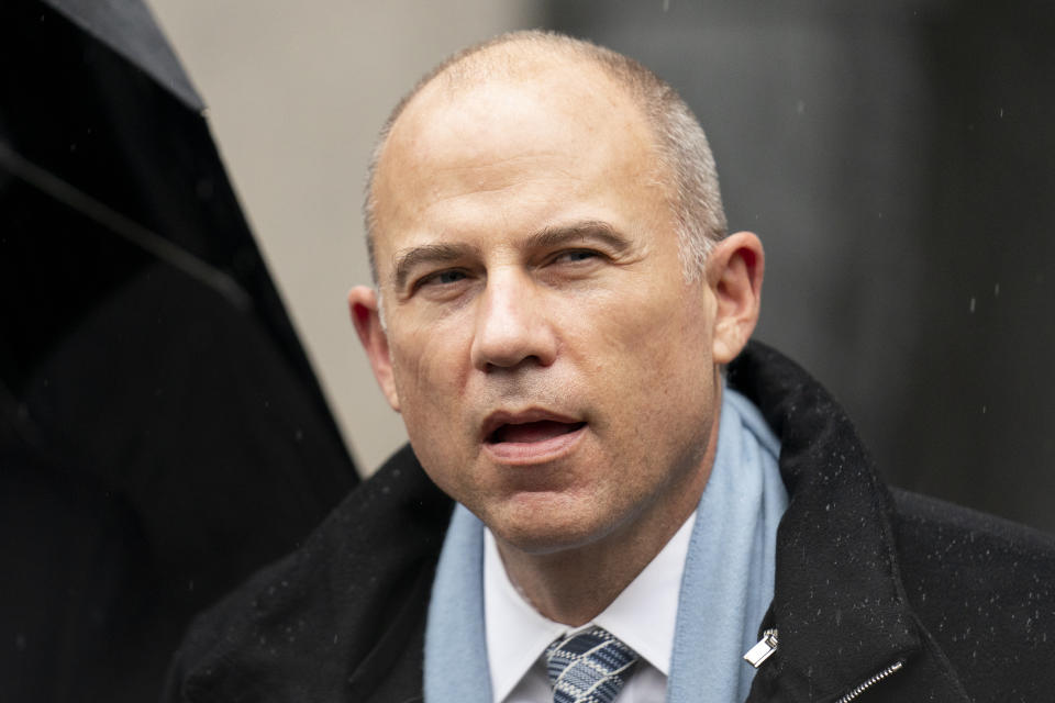 FILE - Michael Avenatti speaks to members of the media after leaving federal court, Friday, Feb. 4, 2022, in New York. Convicted California lawyer Michael Avenatti wants leniency at sentencing for defrauding former client Stormy Daniels of hundreds of thousands of dollars, his lawyers say, citing a letter in which he told Daniels: “I am truly sorry.” The emailed letter, dated May 13, was included in a submission his lawyers made late Thursday, May 19, 022, in Manhattan federal court in advance of a June 2 sentencing. (AP Photo/John Minchillo, File)