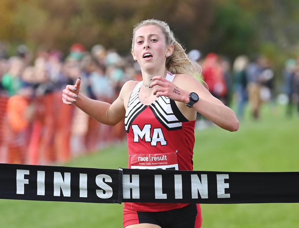 Moon's Mia Cochran placed first during the Class 3A WPIAL cross country championships, Thursday at California University of PA.