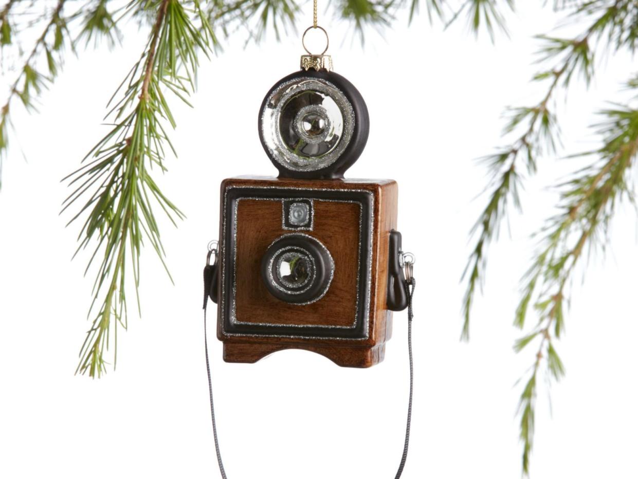 Glass Vintage Camera With Strap Ornament