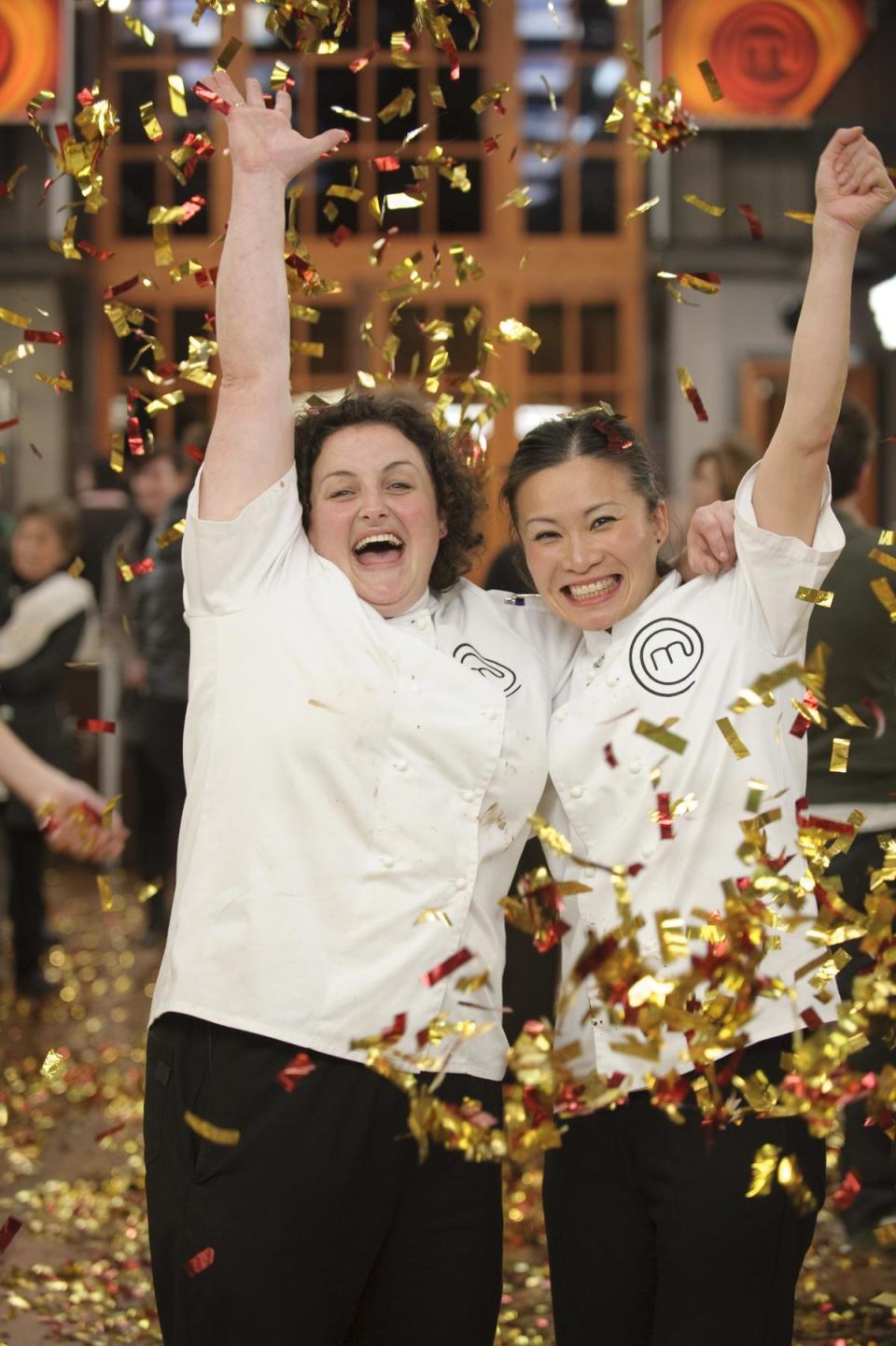 MasterChef season one winner Julie Goodwin and runner-up Poh Ling Yeow. Photo: Channel 10.