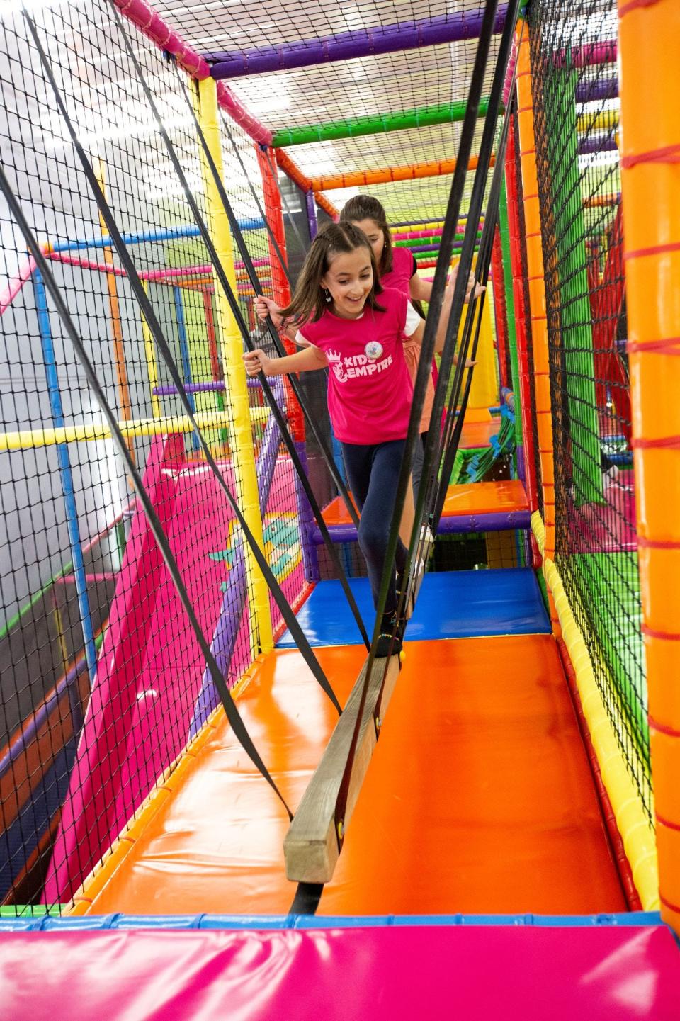 Climbing, balancing and bouncing activities are among play area features at Kids Empire.