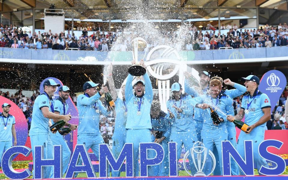 England players celebrate having won a dramatic Cricket World Cup final - ICC