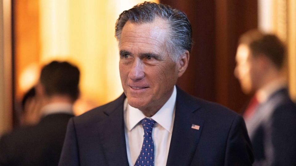 PHOTO: Sen. Mitt Romney leaves a Republican policy luncheon at the U.S. Capitol on May 31, 2023 in Washington, D.C. (Kevin Dietsch/Getty Images, FILE)