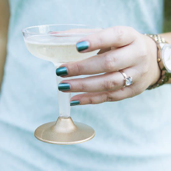 DIY Gold Painted Champagne Glasses