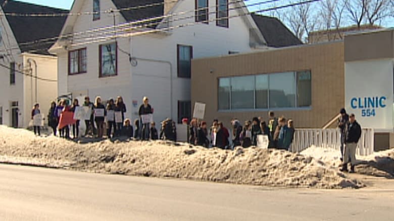 Abortion rights supports rallied in front of the Morgentaler clinic in Fredericton In April.