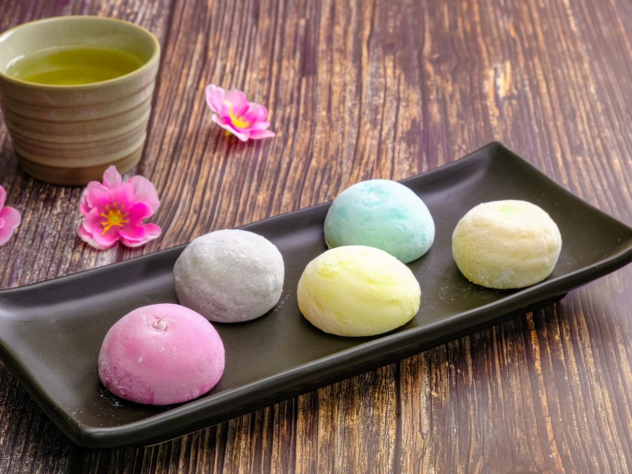 Daifukumochi, or Daifuku, is a Japanese confection consisting of a small round mochi stuffed with sweet filling, Japanese traditional sweets.