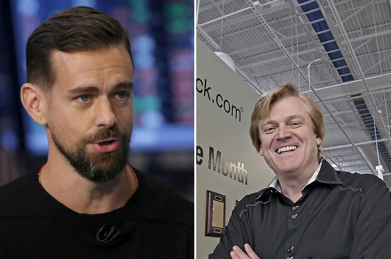 Square CEO Jack Dorsey (L), Overstock CEO Patrick Byrne, (Reuters/AP)