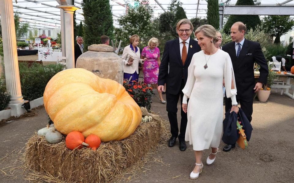 Unlike the pumpkin, the Earl and Countess of Wessex were not left feeling deflated after seeing this year’s autumn-themed displays - Chris Jackson/Pool/AFP via Getty Images