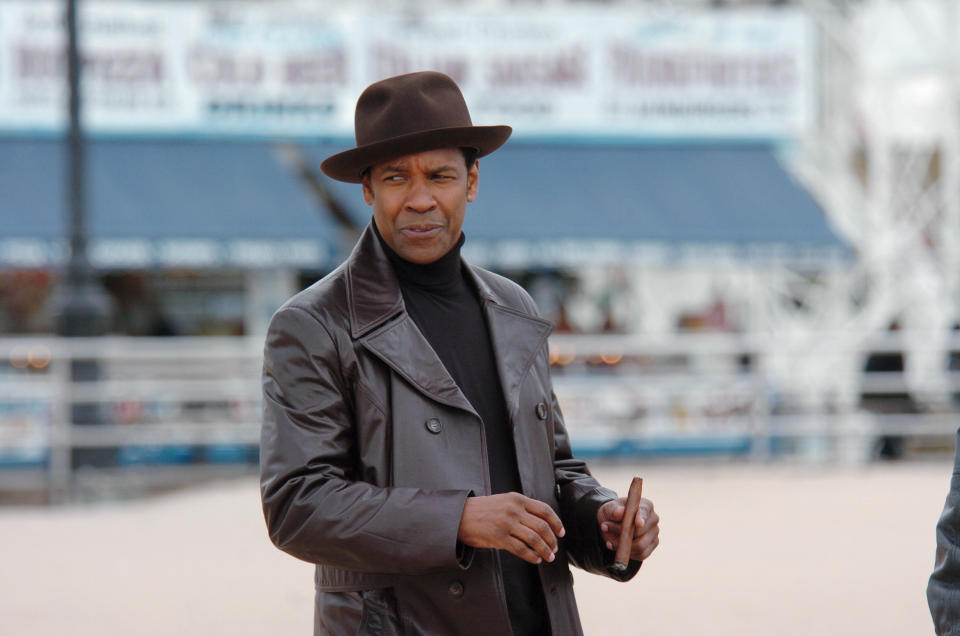 Denzel Washington is on the beach at Coney Island where he is filming scenes for his new movie "American Gangster."