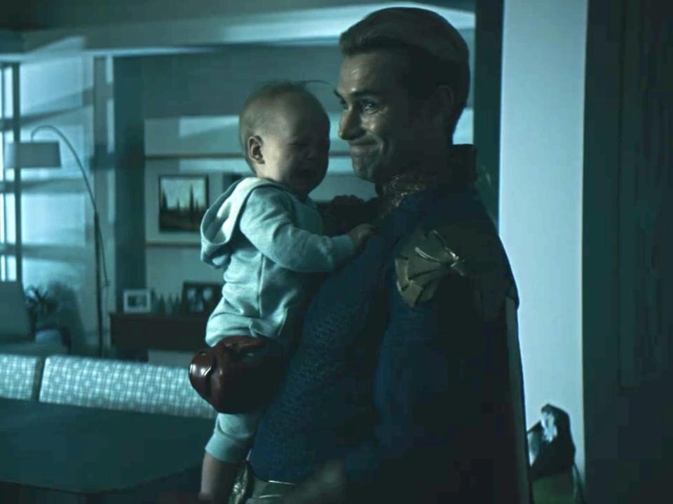 Homelander holding baby Teddy in the season one finale of "The Boys."
