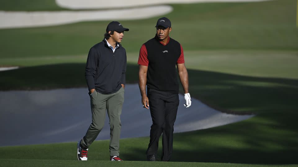 The Woods father-son duo walk Augusta National ahead of the Masters earlier this month. - Ben Jared/PGA TOUR/Getty Images