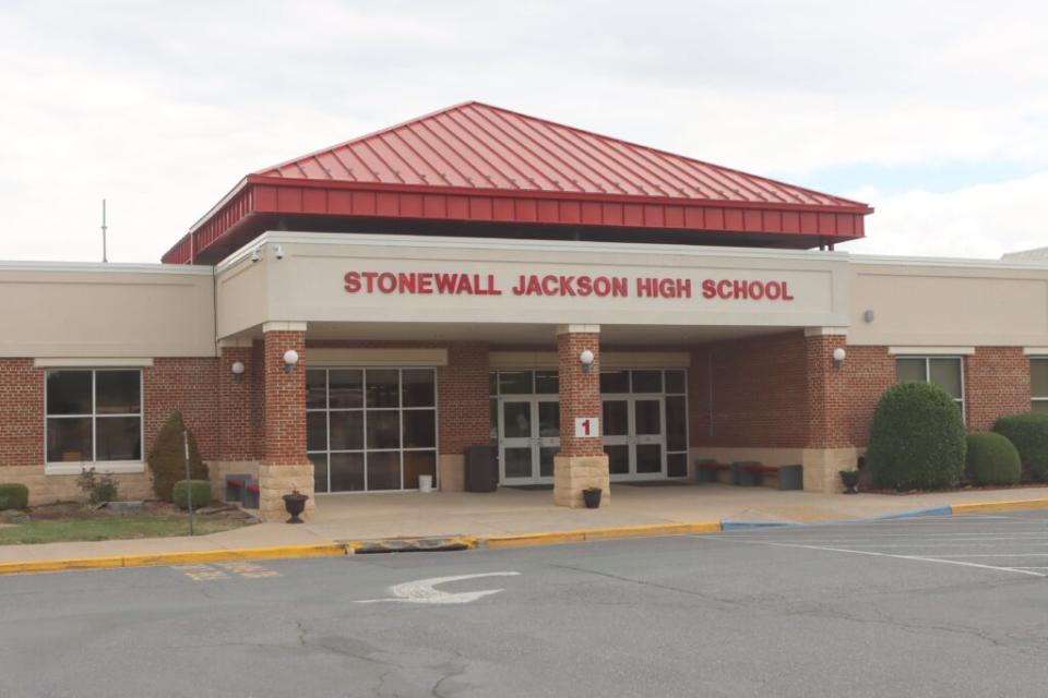  A view from outside Stonewall Jackson High School in Shenandoah County. (Nathaniel Cline/Virginia Mercury)