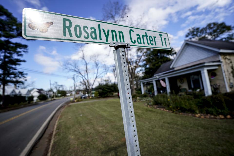 The original home of Rosalynn Carter is seen, Monday, Nov. 20, 2023, in Plains, Ga. Rosalynn Carter, the closest adviser to Jimmy Carter during his one term as U.S. president and their four decades thereafter as global humanitarians, died Sunday, Nov. 19, 2023. She was 96. (AP Photo/Mike Stewart)