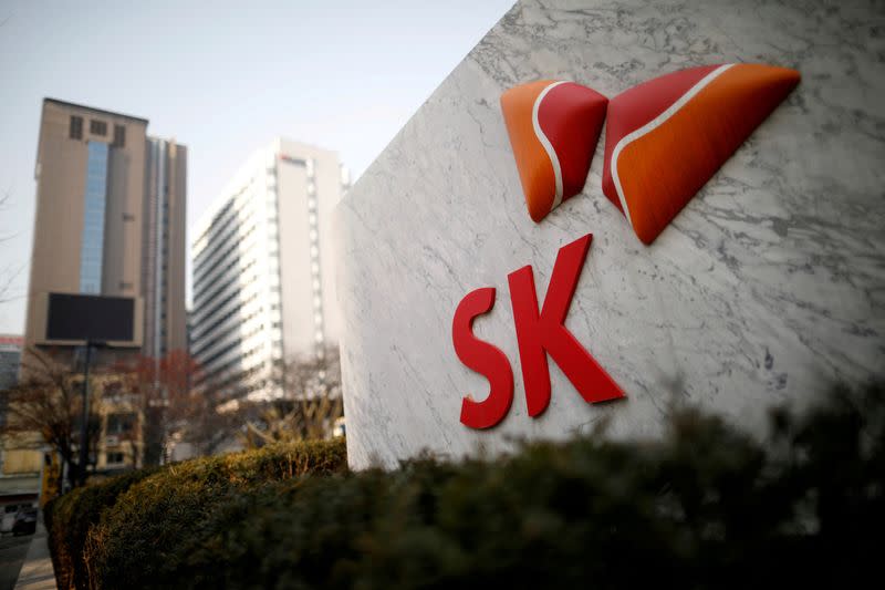 FILE PHOTO: The logo of SK Innovation is seen in front of its headquarters in Seoul