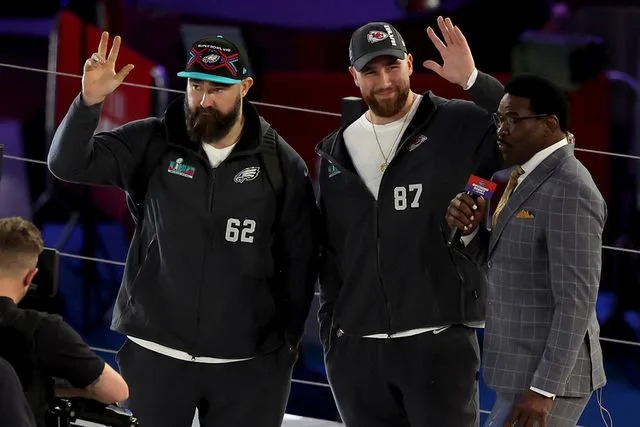 Jason Kelce and Travis Kelce in February 2023