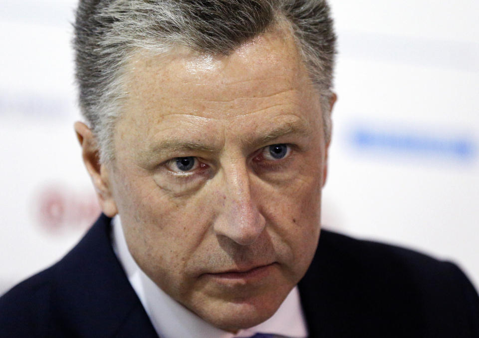 FILE - In this Sept. 18, 2018 file photo U.S. special representative to Ukraine Kurt Volker attends the 15th Yalta European Strategy (YES) annual meeting entitled "The next generation of everything" at the Mystetsky Arsenal Art Center in Kiev, Ukraine. On Monday, Oct. 7, 2019, in a statement issued by the McCain Institute for International Leadership at Arizona State University, Volker says he is leaving his post as its executive director. Volker says the media focus on him will likely distract from the Institute's work. (AP Photo/Efrem Lukatsky, File)