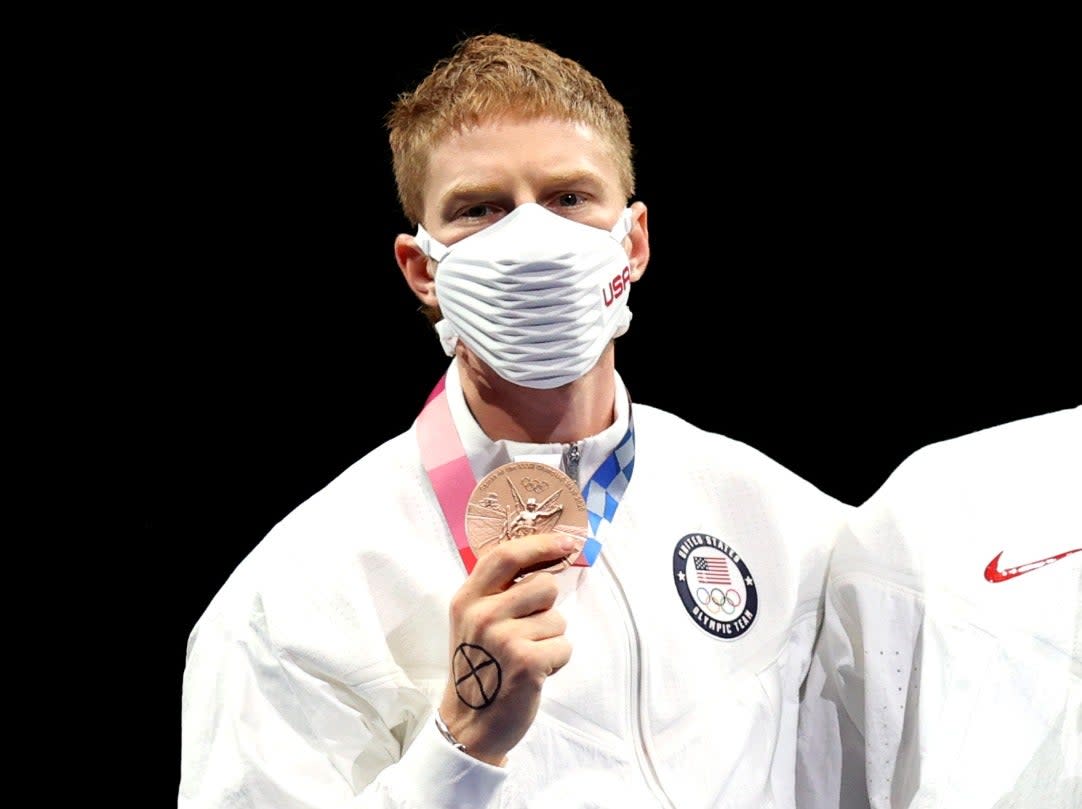 US fencer drew ‘X’ on hand to protest Olympic rule on demonstrations (Getty Images)